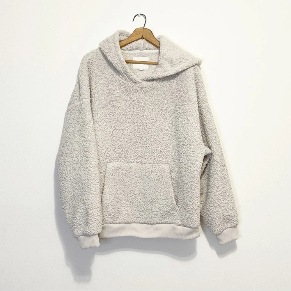 American Eagle Cream Sherpa Hoodie Womens Size XL - Picture 5 of 11